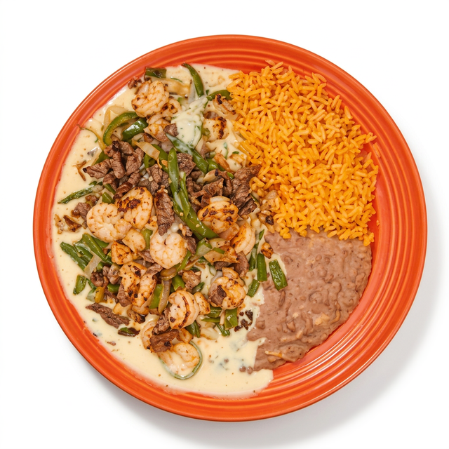 Alambre (Meat or Shrimp with Peppers and Cheese).